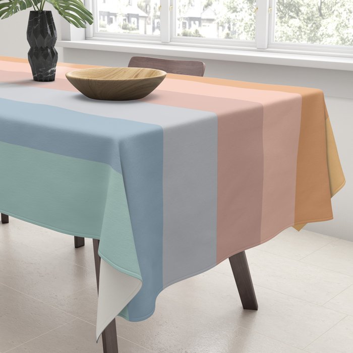 Pastel Retro Rainbow Stripes  Tablecloth Gallery Image 3