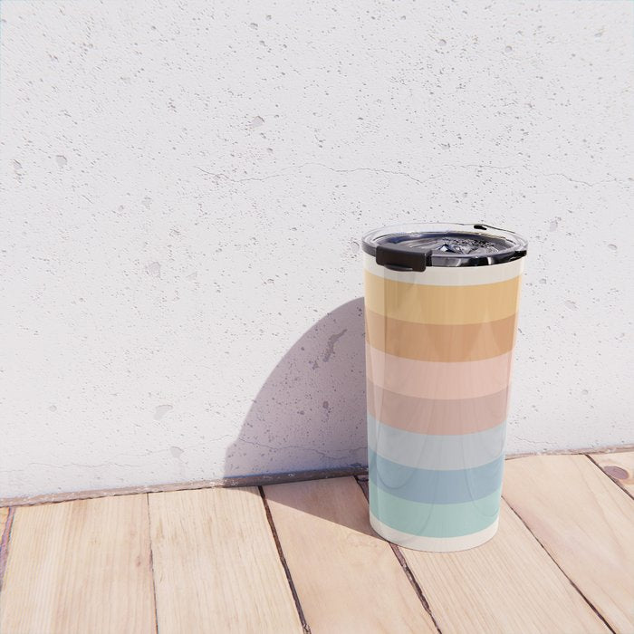 Pastel Retro Rainbow Stripes  Travel Mug Gallery Image 4