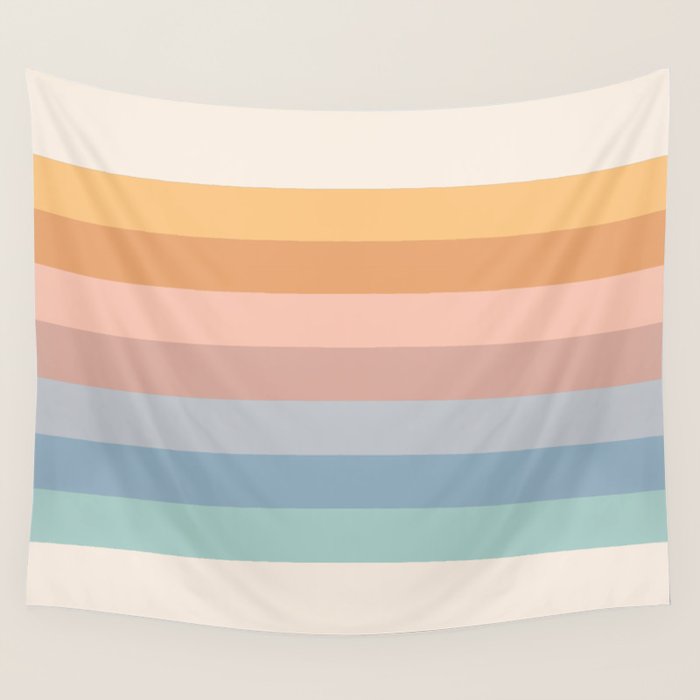 Pastel Retro Rainbow Stripes  Wall Tapestry Gallery Image 1