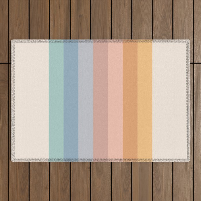 Pastel Retro Rainbow Stripes  Outdoor Rug Gallery Image 1