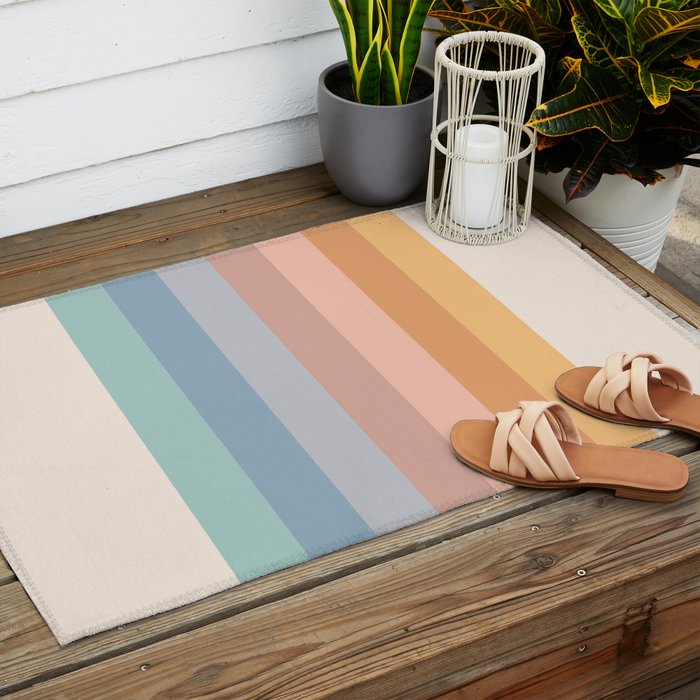 Pastel Retro Rainbow Stripes  Outdoor Rug Gallery Image 2