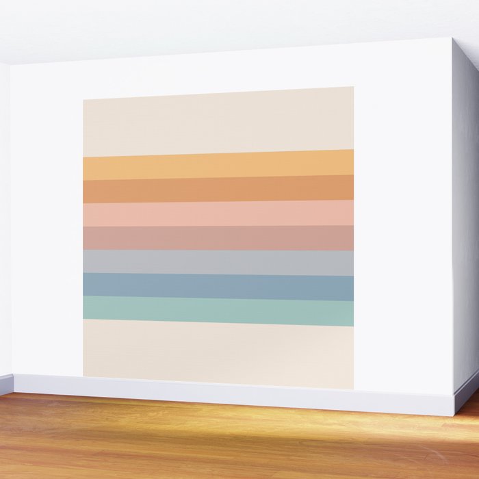 Pastel Retro Rainbow Stripes  Wall Mural Gallery Image 2