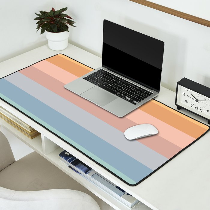Pastel Retro Rainbow Stripes  Desk Mat Gallery Image 2