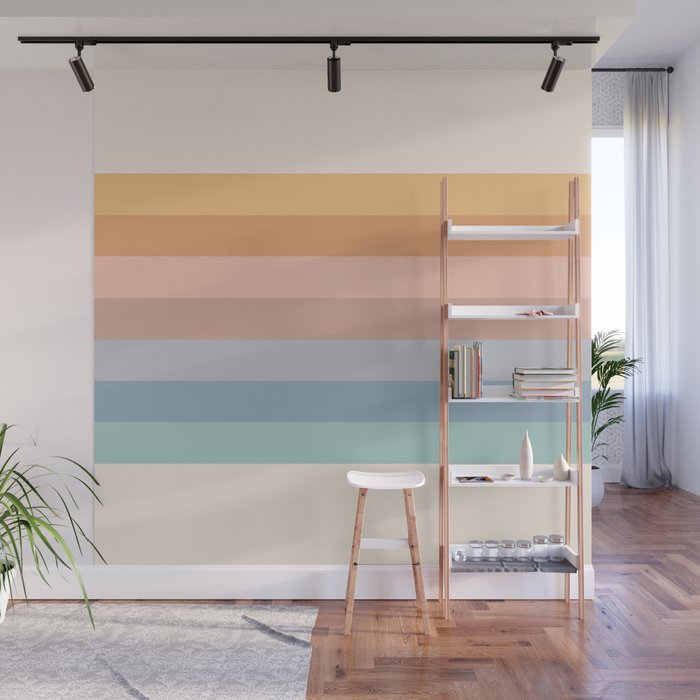 Pastel Retro Rainbow Stripes  Wall Mural Gallery Image 1
