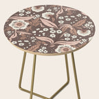 Winter Floral Vintage Pattern Warm Brown and Blush Botanical Design Side Table Gallery Image 2