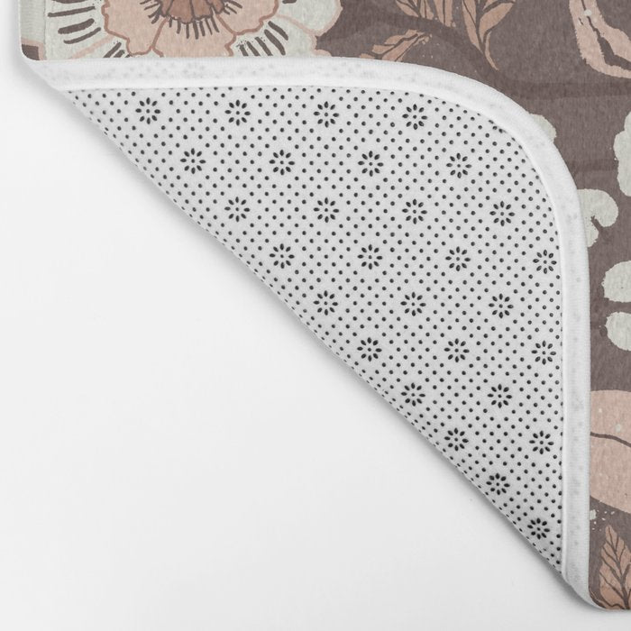 Winter Floral Vintage Pattern Warm Brown and Blush Botanical Design Bath Mat Gallery Image 2