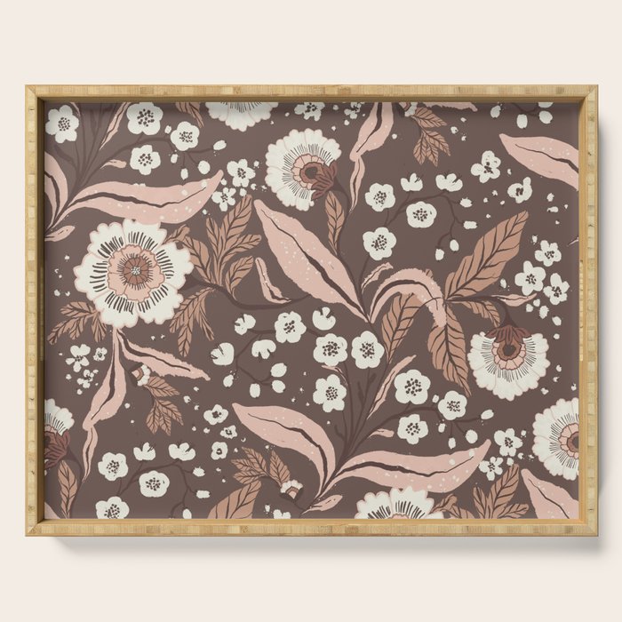 Winter Floral Vintage Pattern Warm Brown and Blush Botanical Design Serving Tray Gallery Image 1