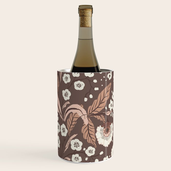 Winter Floral Vintage Pattern Warm Brown and Blush Botanical Design Wine Chiller Gallery Image 3