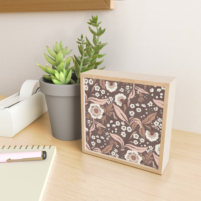 Winter Floral Vintage Pattern Warm Brown and Blush Botanical Design Mini Art Print Gallery Image 2