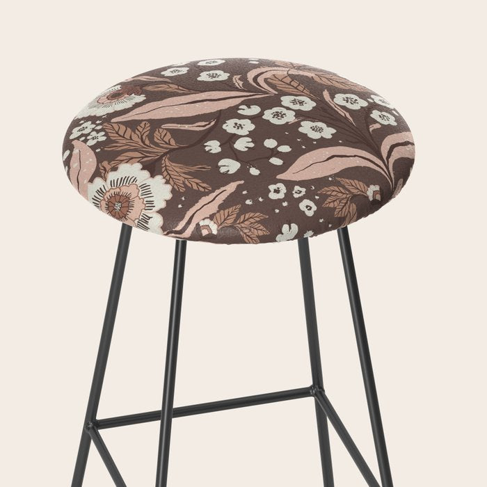 Winter Floral Vintage Pattern Warm Brown and Blush Botanical Design Stool Gallery Image 2