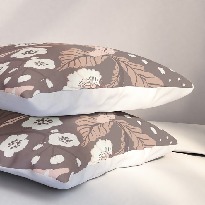 Winter Floral Vintage Pattern Warm Brown and Blush Botanical Design Pillow Sham Gallery Image 3