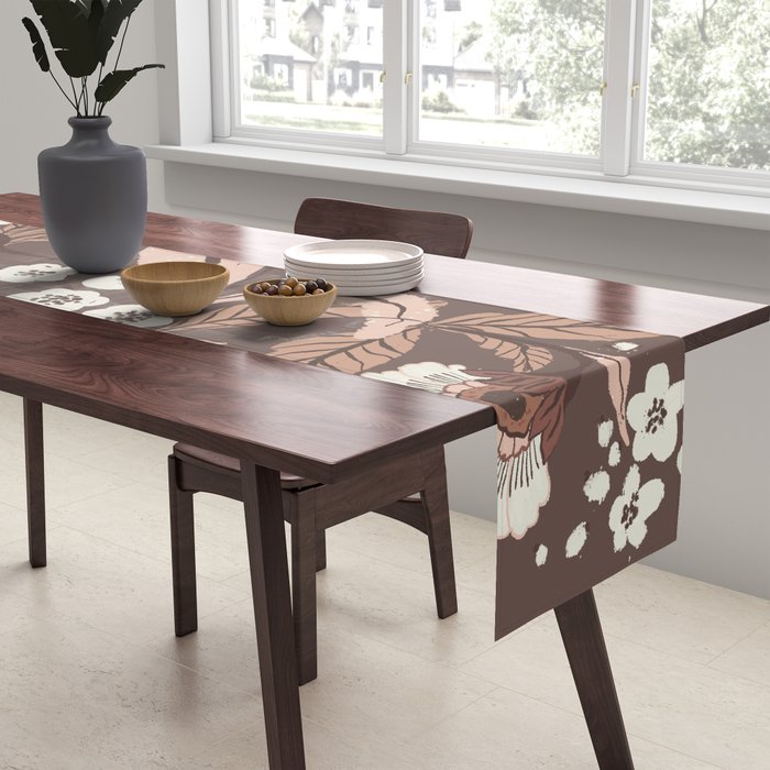 Winter Floral Vintage Pattern Warm Brown and Blush Botanical Design Table Runner Gallery Image 2