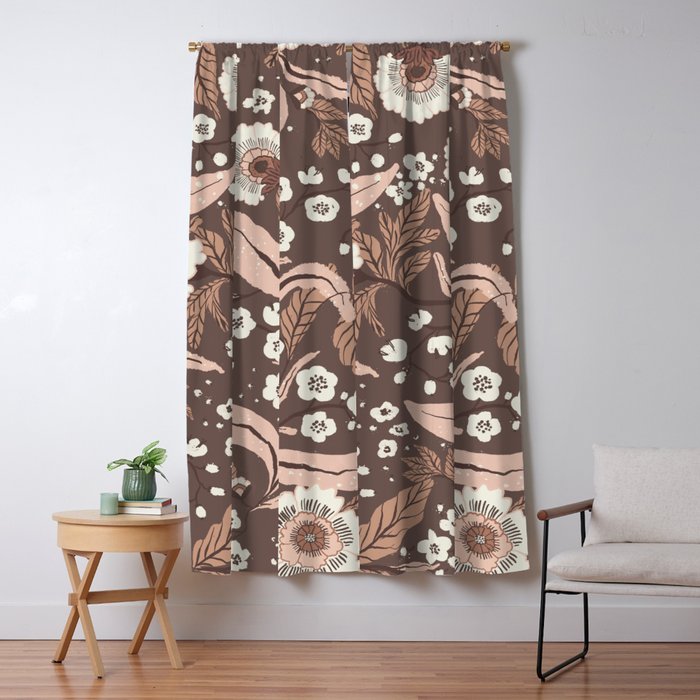Winter Floral Vintage Pattern Warm Brown and Blush Botanical Design Window Curtain Gallery Image 5