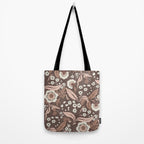 Winter Floral Vintage Pattern Warm Brown and Blush Botanical Design Tote Bag Gallery Image 2