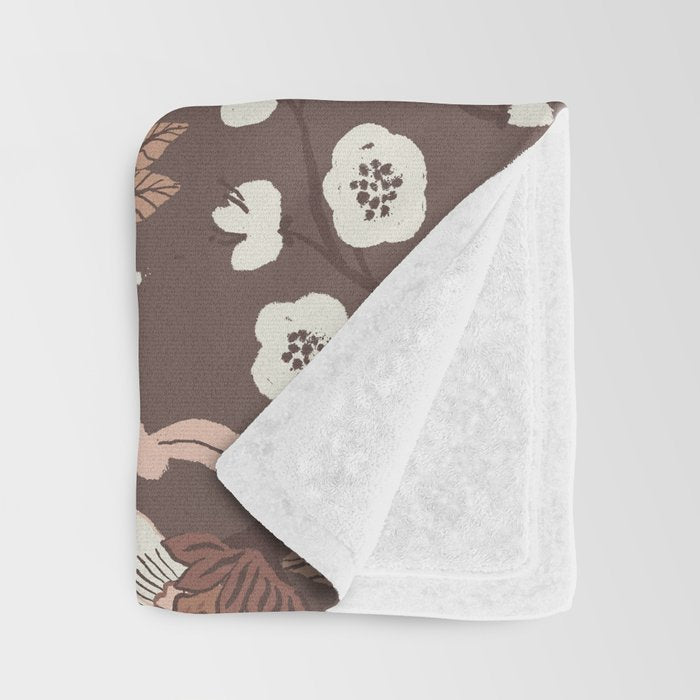 Winter Floral Vintage Pattern Warm Brown and Blush Botanical Design Throw Blanket Gallery Image 3