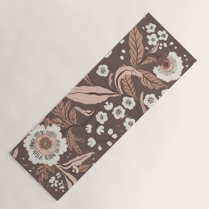 Winter Floral Vintage Pattern Warm Brown and Blush Botanical Design Yoga Mat Gallery Image 1