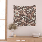 Winter Floral Vintage Pattern Warm Brown and Blush Botanical Design Wall Tapestry Gallery Image 2