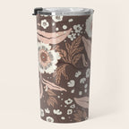 Winter Floral Vintage Pattern Warm Brown and Blush Botanical Design Travel Mug Gallery Image 3
