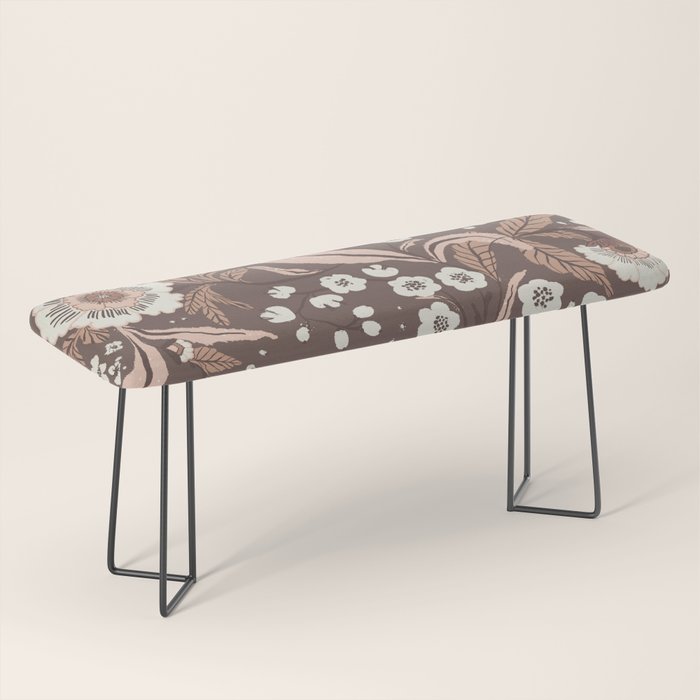 Winter Floral Vintage Pattern Warm Brown and Blush Botanical Design Bench Gallery Image 1