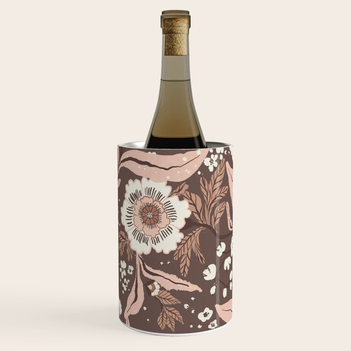 Winter Floral Vintage Pattern Warm Brown and Blush Botanical Design Wine Chiller Gallery Image 2