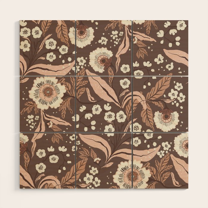 Winter Floral Vintage Pattern Warm Brown and Blush Botanical Design Wood Wall Art Gallery Image 1