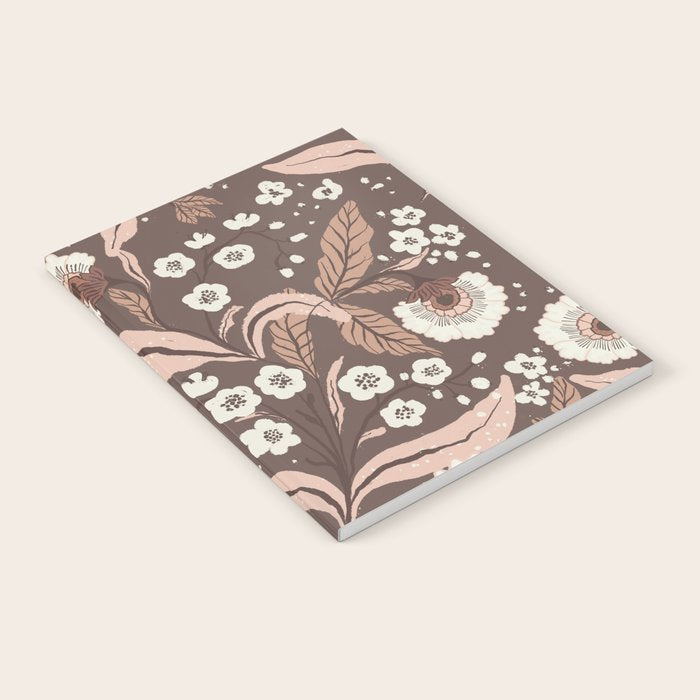 Winter Floral Vintage Pattern Warm Brown and Blush Botanical Design Notebook