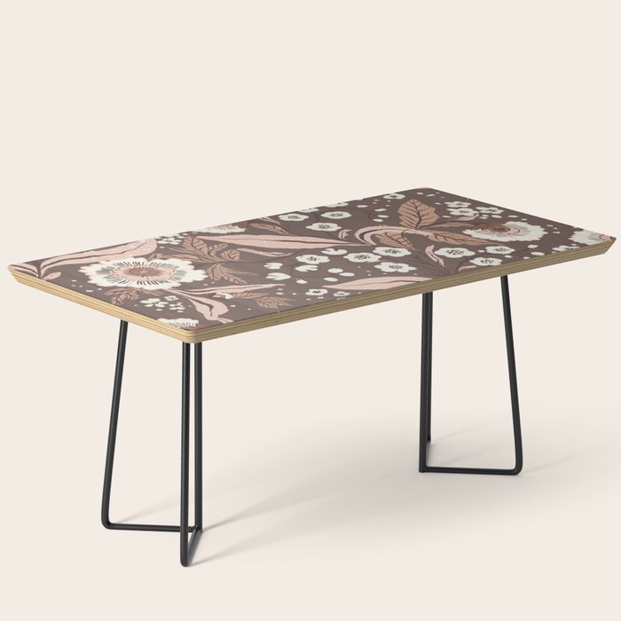 Winter Floral Vintage Pattern Warm Brown and Blush Botanical Design Coffee Table Gallery Image 1