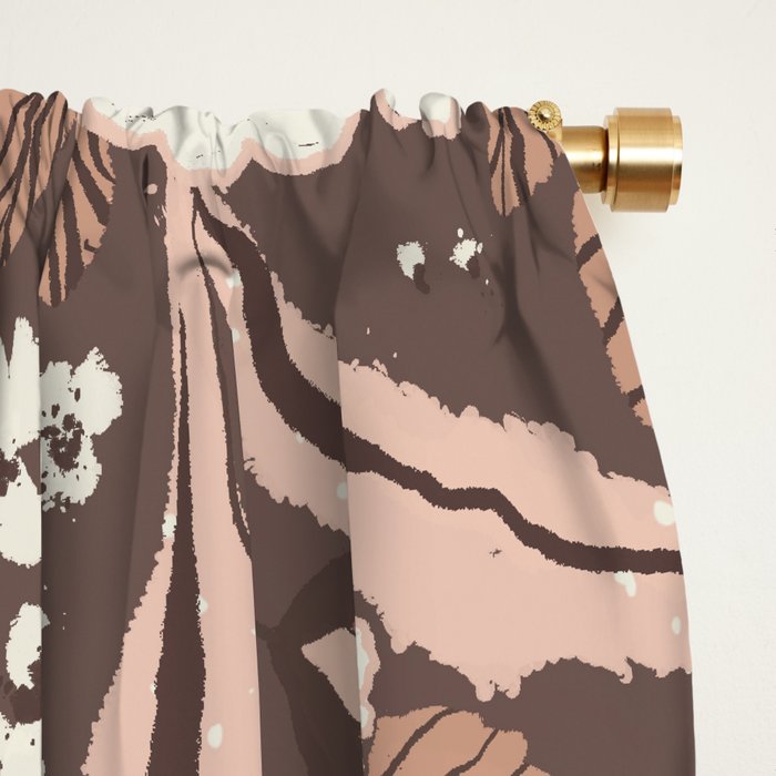 Winter Floral Vintage Pattern Warm Brown and Blush Botanical Design Window Curtain Gallery Image 2