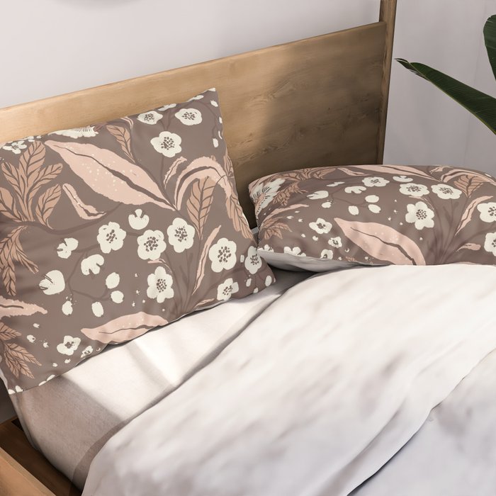 Winter Floral Vintage Pattern Warm Brown and Blush Botanical Design Pillow Sham Gallery Image 2