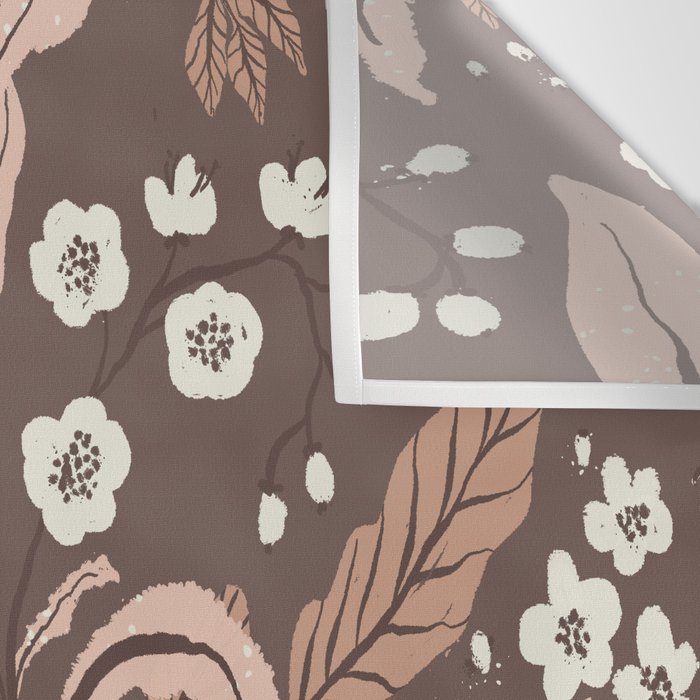 Winter Floral Vintage Pattern Warm Brown and Blush Botanical Design Wall Tapestry Gallery Image 3