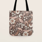 Winter Floral Vintage Pattern Warm Brown and Blush Botanical Design Tote Bag Gallery Image 1
