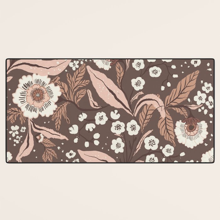 Winter Floral Vintage Pattern Warm Brown and Blush Botanical Design Desk Mat Gallery Image 3