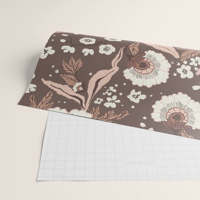 Winter Floral Vintage Pattern Warm Brown and Blush Botanical Design Wrapping Paper Gallery Image 2