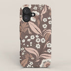 Winter Floral Vintage Pattern Warm Brown and Blush Botanical Design iPhone Case Gallery Image 1