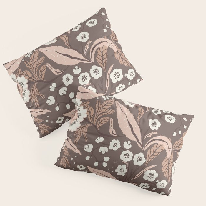 Winter Floral Vintage Pattern Warm Brown and Blush Botanical Design Pillow Sham Gallery Image 3