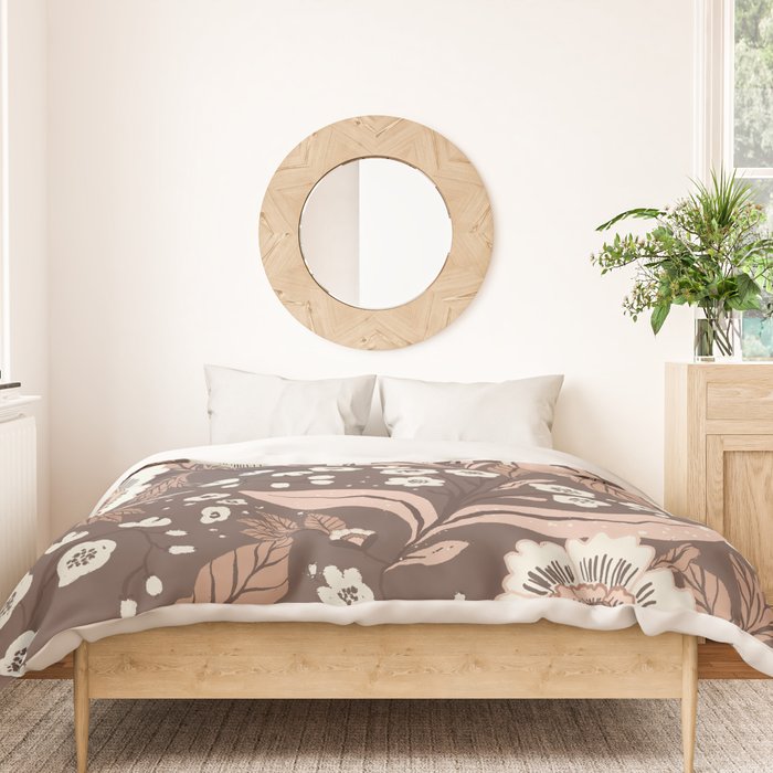 Winter Floral Vintage Pattern Warm Brown and Blush Botanical Design Duvet Cover Gallery Image 3
