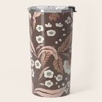 Winter Floral Vintage Pattern Warm Brown and Blush Botanical Design Travel Mug Gallery Image 2
