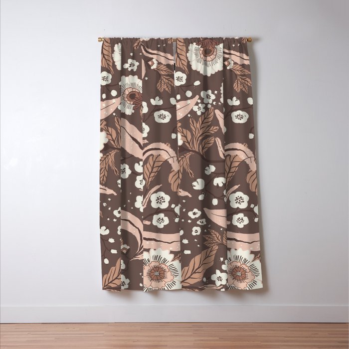 Winter Floral Vintage Pattern Warm Brown and Blush Botanical Design Window Curtain Gallery Image 3