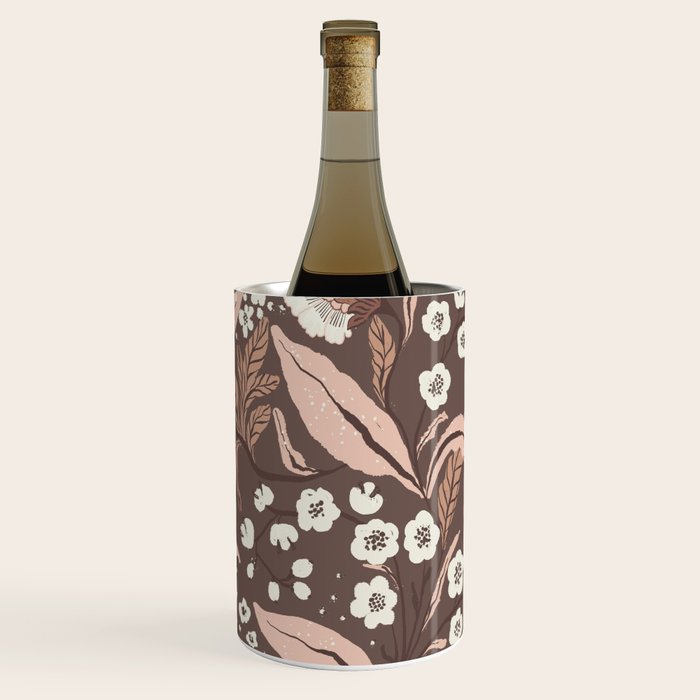 Winter Floral Vintage Pattern Warm Brown and Blush Botanical Design Wine Chiller Gallery Image 1