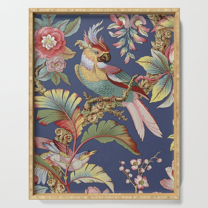 Classic Antique Floral Bird Pattern Serving Tray Gallery Image 1