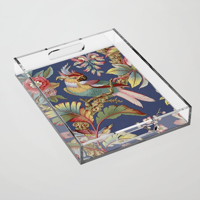 Classic Antique Floral Bird Pattern Acrylic Tray Gallery Image 1
