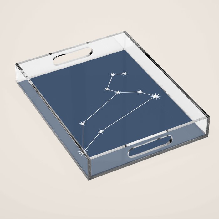 Leo Zodiac Star Constellation Line Art Neutral Blue Acrylic Tray Gallery Image 1