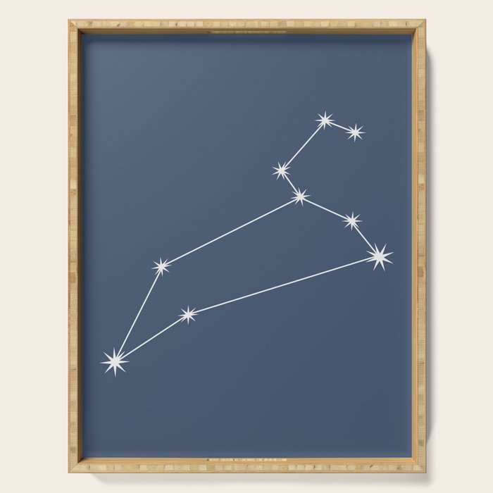 Leo Zodiac Star Constellation Line Art Neutral Blue Serving Tray Gallery Image 1