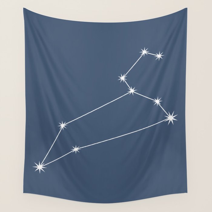Leo Zodiac Star Constellation Line Art Neutral Blue Wall Tapestry Gallery Image 1