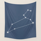 Leo Zodiac Star Constellation Line Art Neutral Blue Wall Tapestry Gallery Image 4