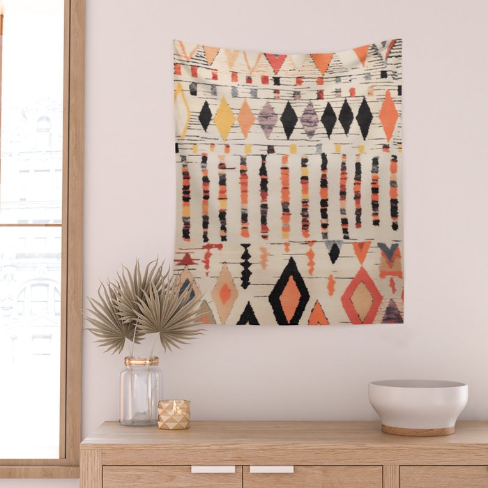 Moroccan Berber Rug Design No.46 - Multicolor, Ivory White Wall Tapestry Gallery Image 2