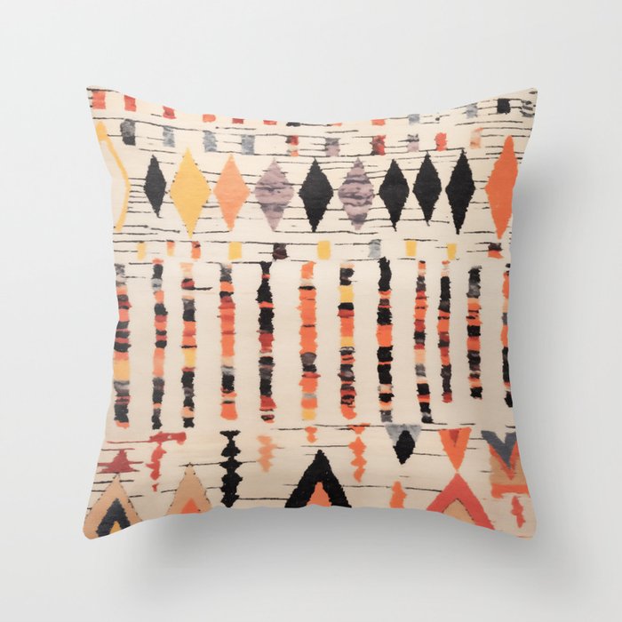 Moroccan Berber Rug Design No.46 - Multicolor, Ivory White Throw Pillow Gallery Image 1