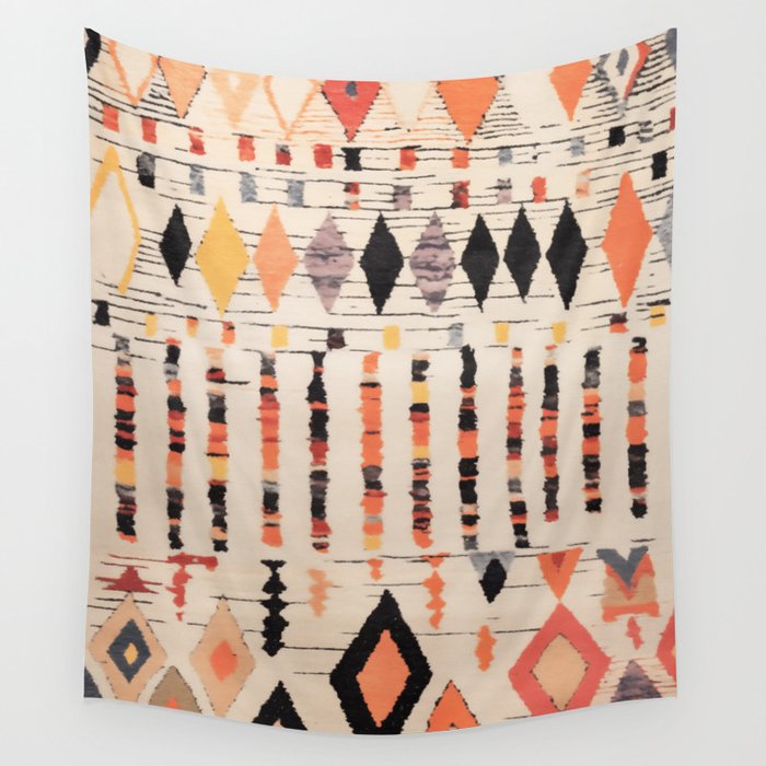 Moroccan Berber Rug Design No.46 - Multicolor, Ivory White Wall Tapestry Gallery Image 1