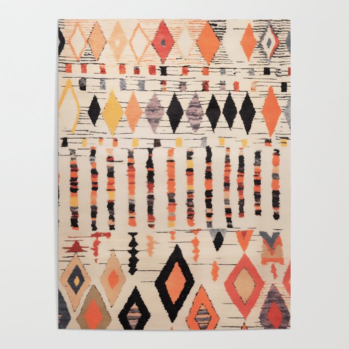 Moroccan Berber Rug Design No.46 - Multicolor, Ivory White Poster Gallery Image 4