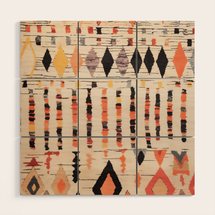 Moroccan Berber Rug Design No.46 - Multicolor, Ivory White Wood Wall Art Gallery Image 1